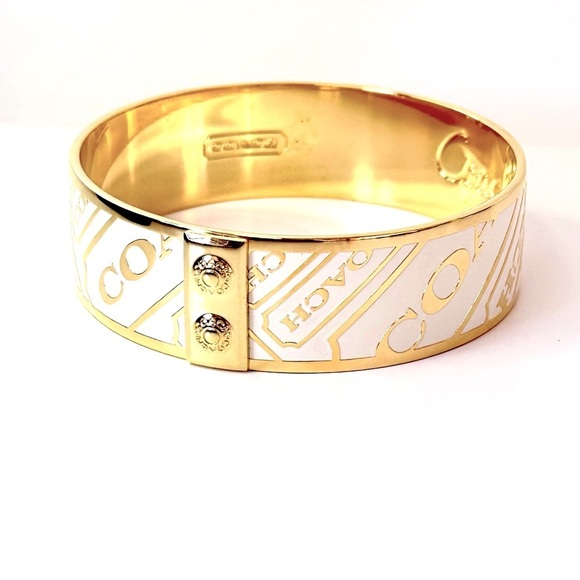 COACH Polished Gold & White Enamel Bangle Bracelet NEW - Picture 3 of 9